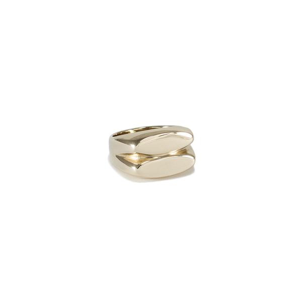 golden bronze double signet ring handmade in California by MGG Studio
