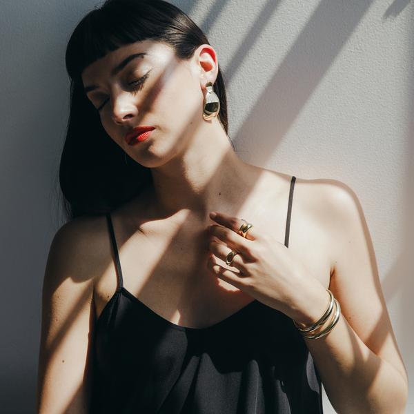 polished silver statement earrings by MGG Studio